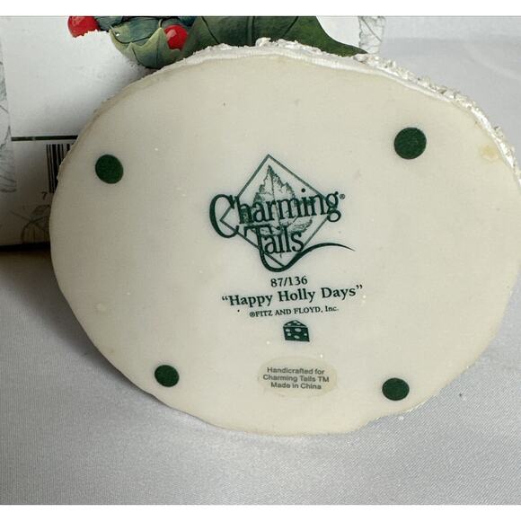 CHARMING TAILS HAPPY HOLLY DAYS MOUSE FIGURINE 87/136 FITZ & FLOYD - Picture 6 of 6